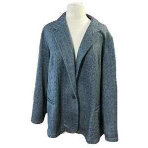 Lands' End Fleece Herringbone Blazer Women’s Sz 2X 20W-22W New Black White